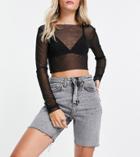 Topshop Petite Organic Cotton Gray Mid Thigh Denim Shorts-grey