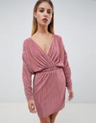 Asos Design Batwing Mini Plisse Dress - Pink