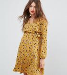 New Look Maternity Floral Print Wrap Dress - Yellow