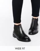 Asos Advertise Wide Fit Leather Ankle Boots - Black