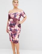 Asos Curve Salon Midi Pencil Dress In Floral Print - Purple