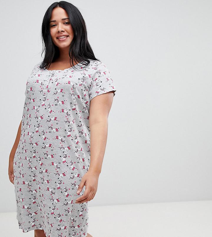 Yours Unicorn Short Sleeve Nightdress - Gray
