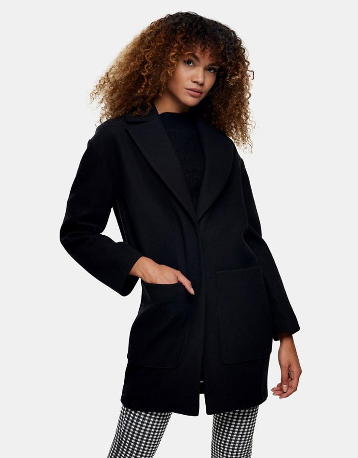 Topshop Tailored Belted Coat In Black
