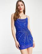 Asos Design Linear Embellished Mini Dress In Cobalt-blue