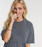 Asos Design Maternity Casual Smock Top In Washed Charcoal-grey