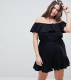 Asos Design Curve Off Shoulder Sundress With Tiered Skirt - Black