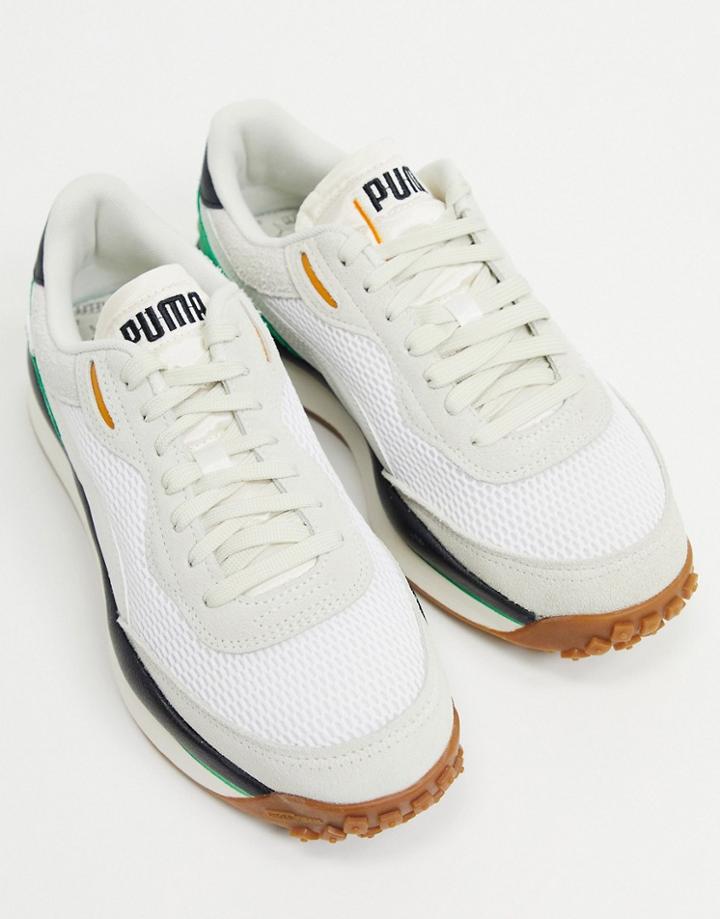 Puma Style Rider Sneakers In White And Green