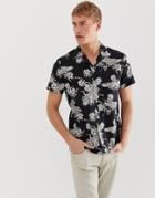 Selected Homme Revere Collar Shirt With All Over Bird Print In Black - Black