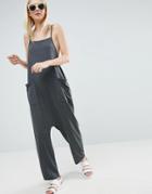 Asos Jersey Minimal Jumpsuit With Ties - Gray