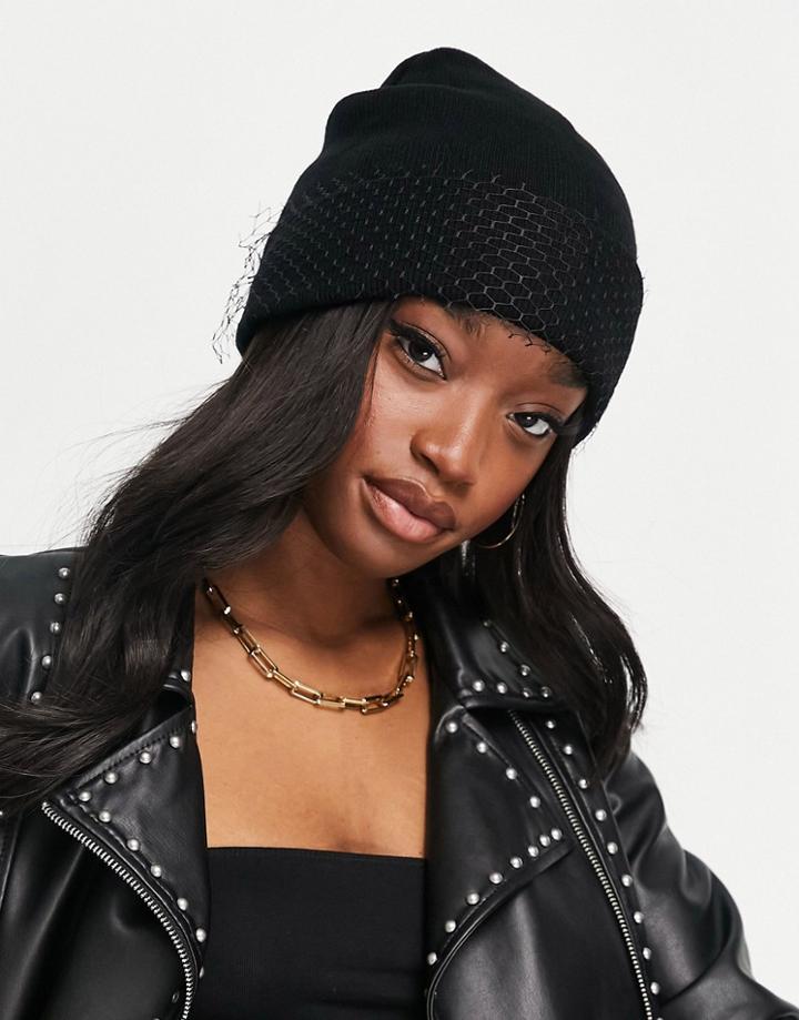 Svnx Knit Lace Beanie In Black