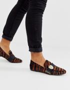 River Island Loafer With Fabric Strap And Tiger Detail In Black
