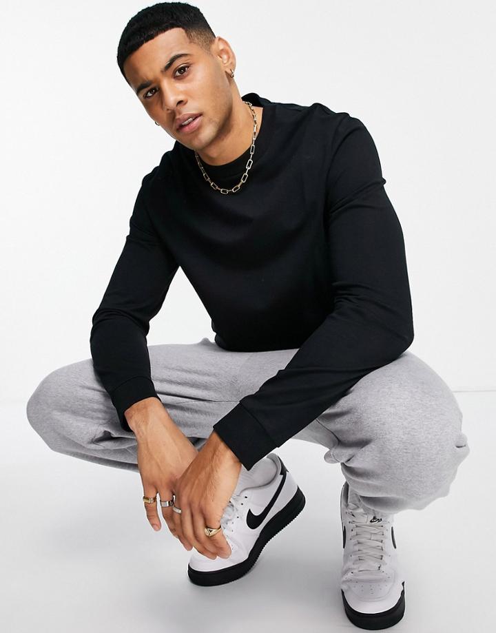 Asos Design Lightweight Sweatshirt In Black - Black - Black