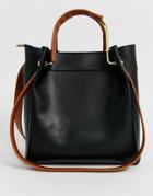 Truffle Black Tote Bag With Tan Handle And Straps