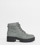 New Look Chunky Lace Up Flat Boot In Mid Gray