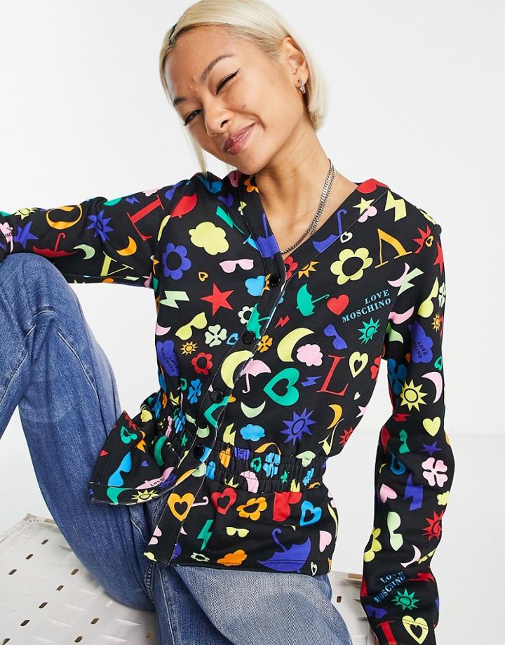 Love Moschino Allover Multicolor Print Blouse In Black Multi