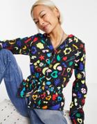 Love Moschino Allover Multicolor Print Blouse In Black Multi