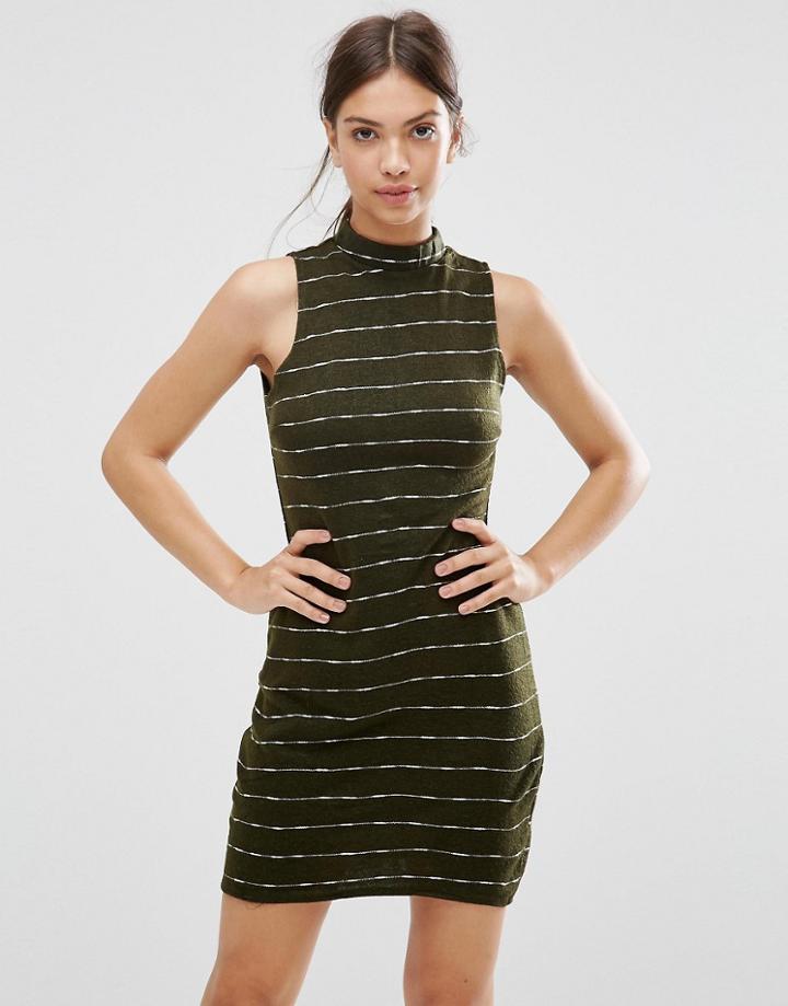 Daisy Street Dress In Stripe - Khaki