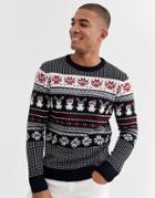 New Look Holidays Sweater In Penguin Fairisle-navy