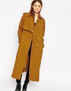 Asos Trench In Midi Length With Storm Flap Detail - Tobacco