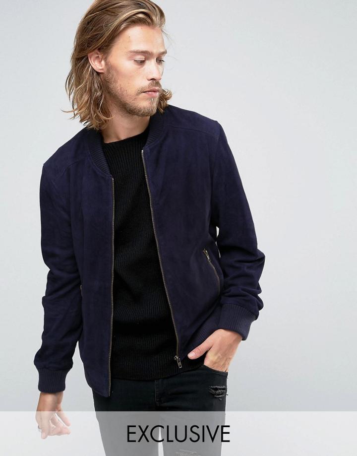Black Phoenix Suede Bomber In Navy - Navy