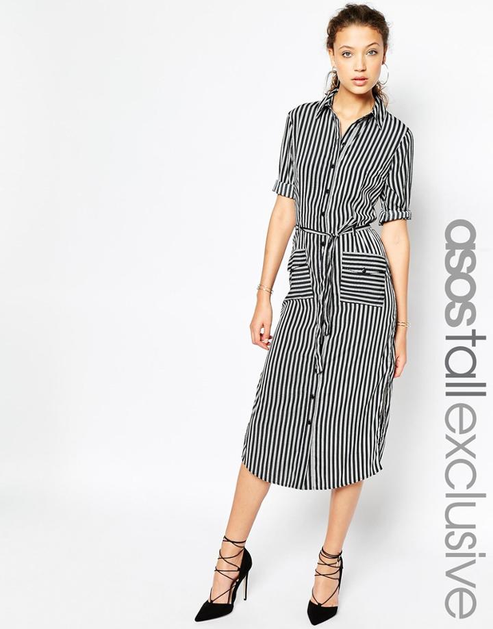 Asos Tall Stripe Midi Shirt Dress With Belt - Multi