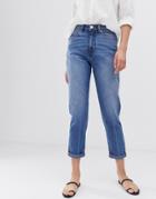 Asos Design Recycled Ritson Rigid Mom Jeans In Mid Vintage Wash - Blue