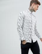 Twisted Tailor Skinny Fit Shirt In White With Marble Print - White