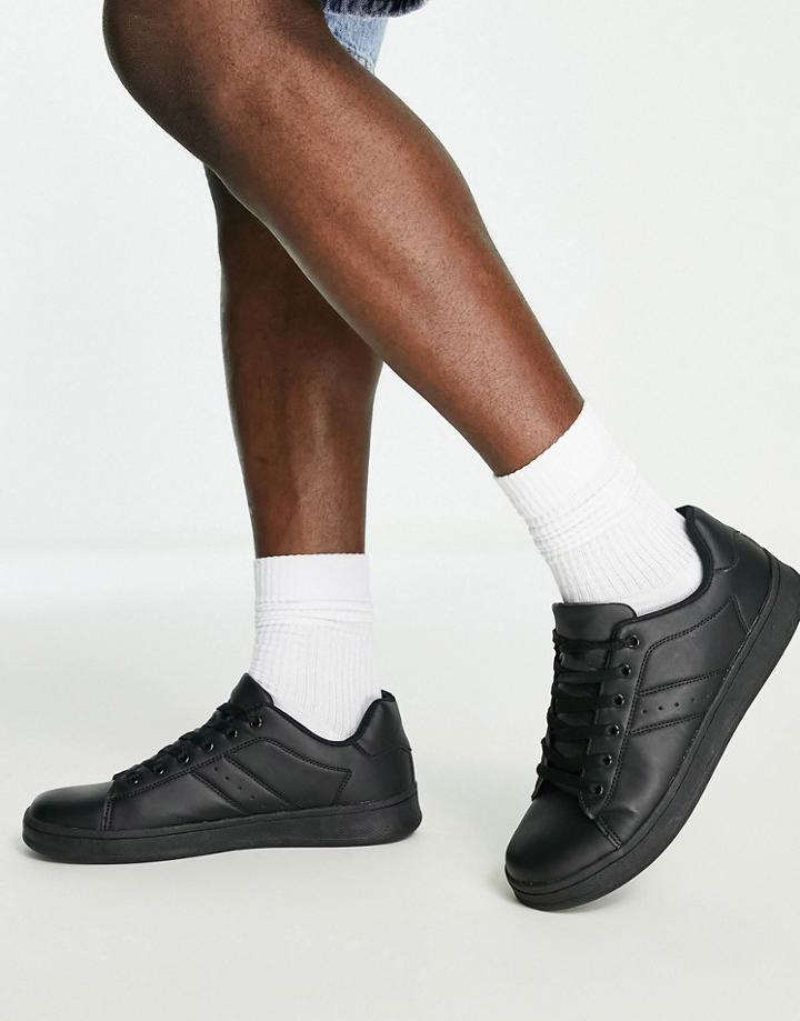 Truffle Collection Lace Up Sneakers In Black With Black Tab