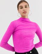 River Island Brushed Top With High Neck In Pink