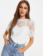 Lipsy Lace Puff Sleeve Top In White