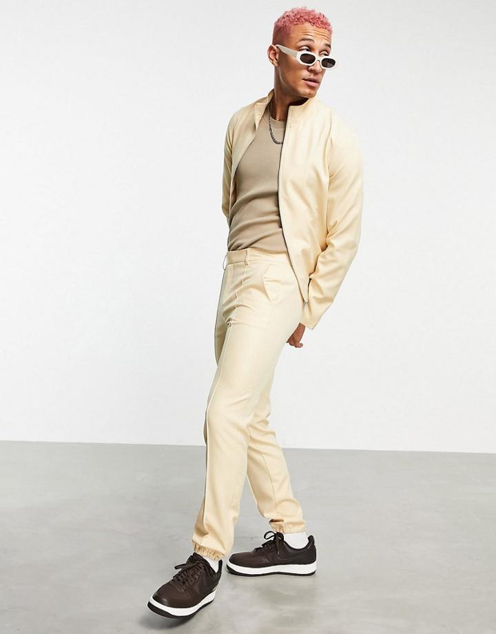 Asos Design Smart Slim Matching Joggers In Stone-neutral