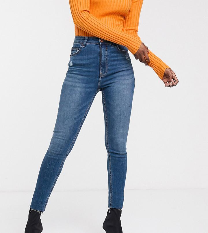 Bershka Super High Waist Jean In Dark Blue