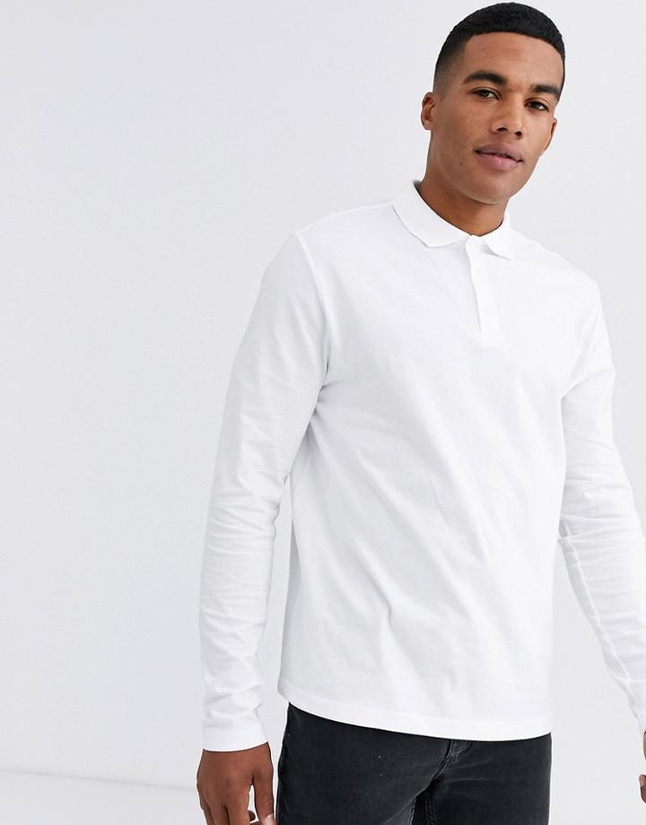 Asos Design Organic Long Sleeve Jersey Polo In White