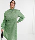 Daisy Street Plus Long Sleeve Mini Dress In Mini Plaid-green