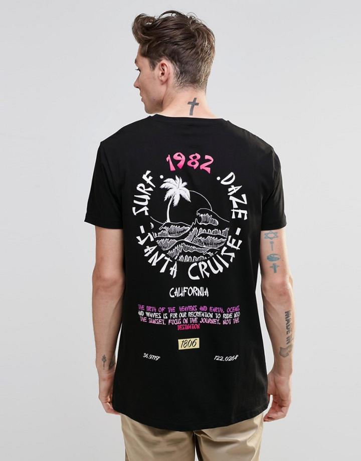 Asos Longline T-shirt With Color Pop Surf Logo Back Print - Black