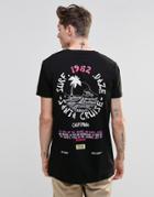 Asos Longline T-shirt With Color Pop Surf Logo Back Print - Black