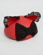 Helene Berman Cat Ear Hat With Lace Bow - Red