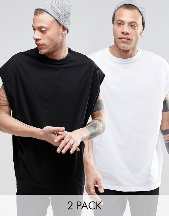 Asos 2 Pack Super Oversized Sleeveless T-shirt In White/black - Multi