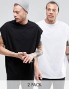 Asos 2 Pack Super Oversized Sleeveless T-shirt In White/black - Multi
