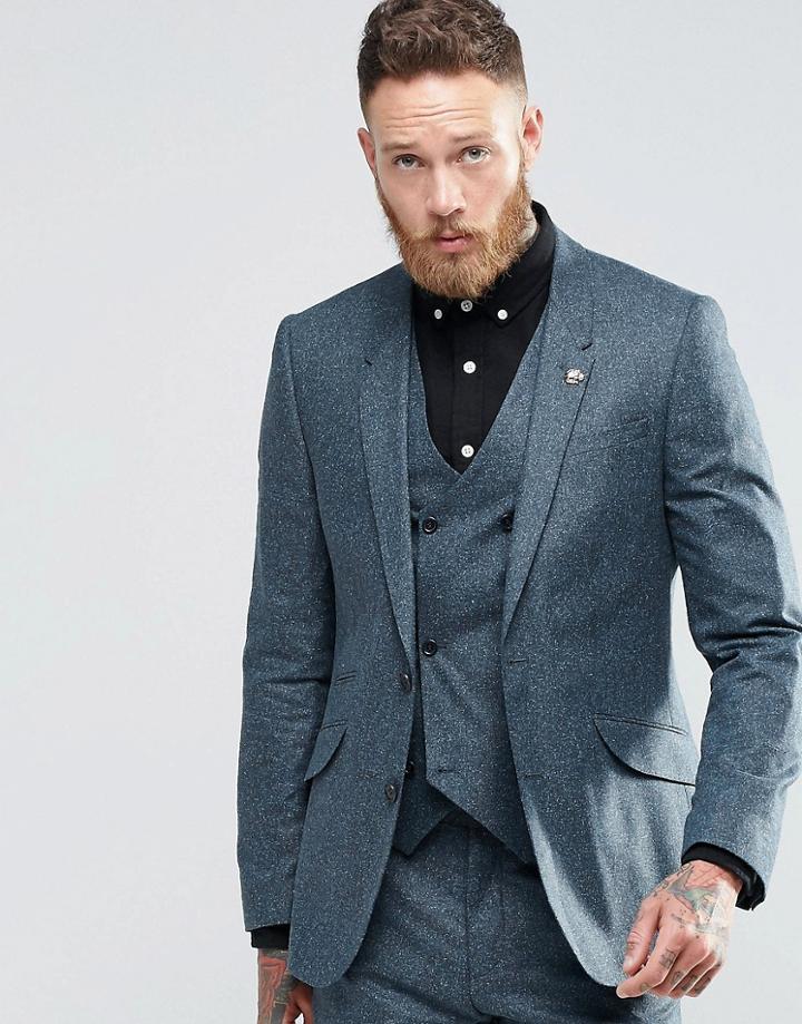 Asos Slim Suit Jacket In Silk Blend - Blue