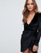 Boohoo Velvet Tie Side Mini Dress In Black - Black