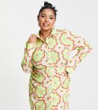 Asos Design Curve Fitted Mini Shirt Dress In Pink Retro Floral Print-multi