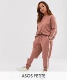 Asos Design Petite Tracksuit Cute Sweat / Basic Jogger With Tie With Contrast Binding-pink