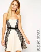 Asos Petite Bandeau Lace Placed Skater Dress - Nude/black