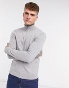 Topman Knitted Half Zip Turtleneck Sweater In Gray-grey