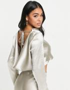 Asos Design Satin Cowl Back Top In Silver - Part Of A Set