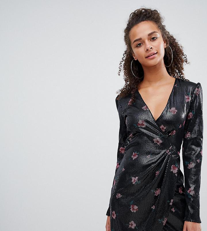 Bershka Floral Sequin Detail Wrap Dress