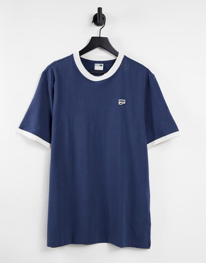 Puma Downtown Small Logo Ringer T-shirt In Navy
