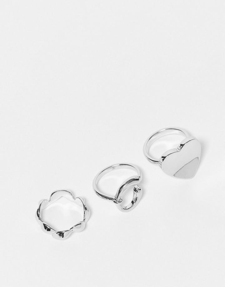 Svnx 3-pack Rings With Heart Details And Horse Shoe In Silver-gold