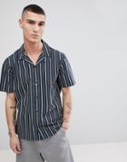 Mango Man Striped Shirt With Reverse Collar In Green - Green